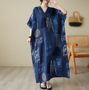 ワンピース 綿麻 Vネック 半袖 夏 花柄 ゆったり  快適 レディース ファッション  MBQ2796