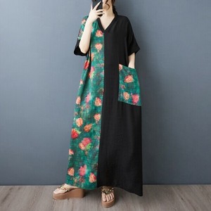 ワンピース Vネック 半袖 夏 花柄 ゆったり 快適 レディース ファッション MBQ2801