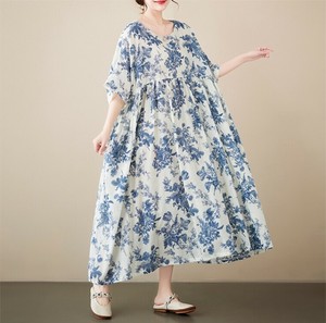ワンピース ラウンドネック 半袖 夏 花柄 ゆったり 快適 レディース ファッション MBQ2803