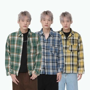 P22719 メンズ  ワイシャツ 2025新作 レトロ チェック カジュアル 長袖 ファッション 韓国風