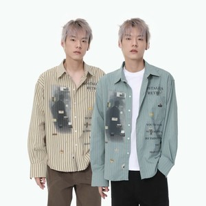 P22721 メンズ  ワイシャツ 2025秋新作 レトロ ストライプ カジュアル 長袖 ゆるい 韓国風