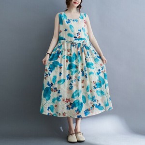 ワンピース 綿麻 ノースリーブ  ラウンドネック 夏 ゆったり 花柄 快適 レディース ファッション  MBQ2807