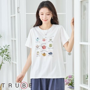【2025新作】【M〜L】ティータイムデザイン刺繍Tシャツ(N13-322)(1号店）FM1