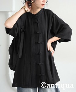 [アンティカ] チャイナボタン シャツ レディース 半袖 リネン風 【SS】