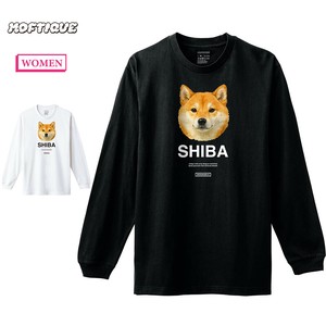 【予約】 長袖Tシャツ 柴犬 犬 ドッグ ペット アニマル プリント 袖リブ ロンT トップス レディース