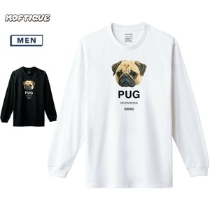 【予約】 長袖Tシャツ パグ 犬 ドッグ ペット アニマル プリント 袖リブ ロンT メンズ ユニセックス
