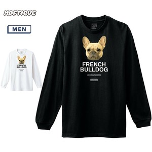 【予約】 長袖Tシャツ フレンチブルドッグ 犬 ペット アニマル プリント 袖リブ ロンT メンズ ユニセックス