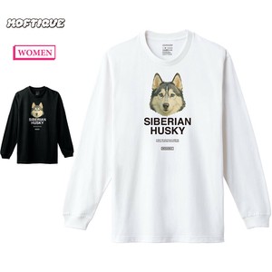 【予約】 長袖Tシャツ シベリアンハスキー 犬 ドッグ ペット アニマル プリント 袖リブ ロンT レディース