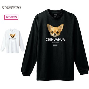 【予約】 長袖Tシャツ チワワ 犬 ドッグ ペット アニマル プリント 袖リブ ロンT トップス レディース