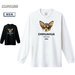 【予約】 長袖Tシャツ チワワ 犬 ドッグ ペット アニマル プリント 袖リブ ロンT メンズ ユニセックス