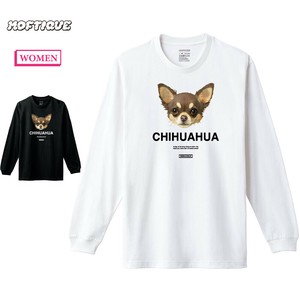 【予約】 長袖Tシャツ チワワ 犬 ドッグ ペット アニマル プリント 袖リブ ロンT トップス レディース