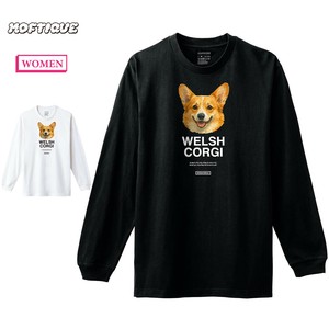 【予約】 長袖Tシャツ コーギー 犬 ドッグ ペット アニマル プリント 袖リブ ロンT トップス レディース