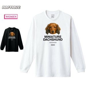 【予約】 長袖Tシャツ ミニチュアダックスフンド 犬 ドッグ ペット アニマル プリント ロンT レディース