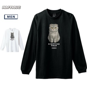 【予約】 長袖Tシャツ スコティッシュフォールド 猫 キャット プリント ロンT メンズ ユニセックス