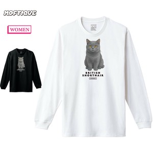【予約】 長袖Tシャツ ブリティッシュショートヘアー 猫 キャット アニマル プリント ロンT レディース