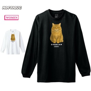 【予約】 長袖Tシャツ サイベリアン 猫 キャット ペット アニマル プリント 袖リブ ロンT レディース