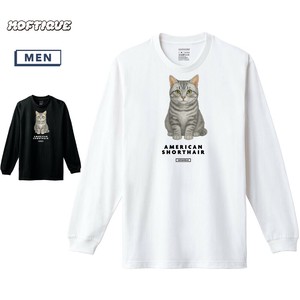【予約】 長袖Tシャツ アメリカンショートヘアー 猫 キャット プリント ロンT メンズ ユニセックス