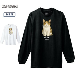 【予約】 長袖Tシャツ 三毛猫 猫 キャット ペット アニマル プリント 袖リブ ロンT メンズ ユニセックス