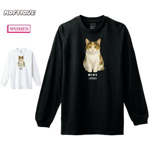 【予約】 長袖Tシャツ 三毛猫 猫 キャット ペット アニマル プリント 袖リブ ロンT トップス レディース