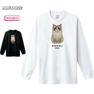 【予約】 長袖Tシャツ ラグドール 猫 キャット ペット アニマル プリント 袖リブ ロンT レディース