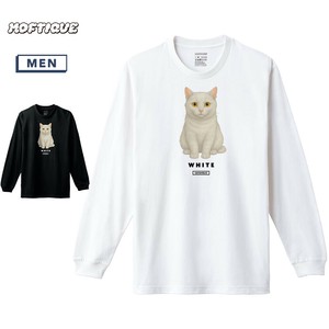 预购 T 恤/上衣 白猫 男女兼用 男士 猫 印花 长T恤