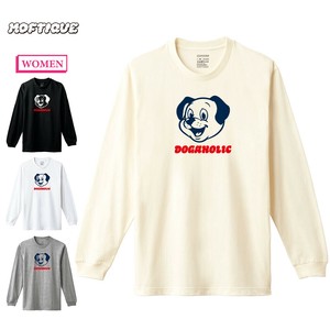 【予約】 長袖Tシャツ ドッグイラスト アニマル プリント 袖リブ ロンT トップス レディース