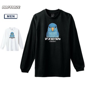 【予約】 長袖Tシャツ マメルリハ インコ 鳥 ペット アニマル プリント 袖リブ ロンT メンズ ユニセックス