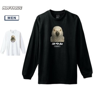 【予約】 長袖Tシャツ ヨウム インコ 鳥 ペット アニマル プリント 袖リブ ロンT メンズ ユニセックス