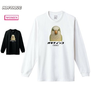 【予約】 長袖Tシャツ オキナインコ 鳥 ペット アニマル プリント 袖リブ ロンT トップス レディース