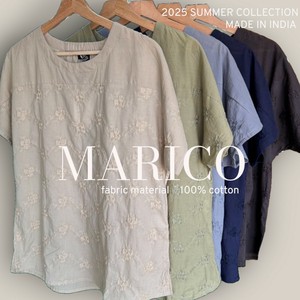 <2025夏物新作>インド製布帛フレンチスリーブ刺しゅうTブラ　2025夏物人気　MARIKO