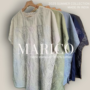 <2025夏物新作>インド製布帛フレンチスリーブ刺しゅうTブラ　2025夏物人気　MARIKO
