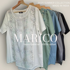 <2025夏物新作>インド製布帛半袖刺しゅうTブラ　2025夏物人気　MARIKO