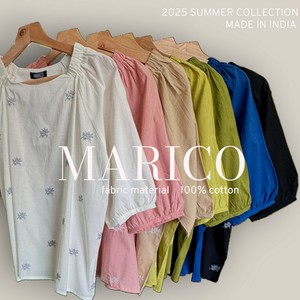 <2025夏物新作>インド製布帛七分袖刺しゅうTブラ　2025夏物人気　MARIKO