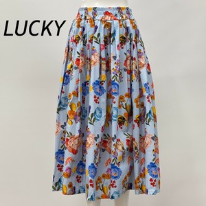 【イタリア製】LUCKY 花柄 コットン フレアスカート ウエスト総ゴム