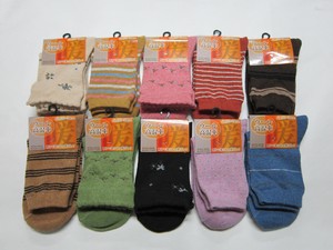婦人毛高率混柄ソックス【こみこみ在庫品】