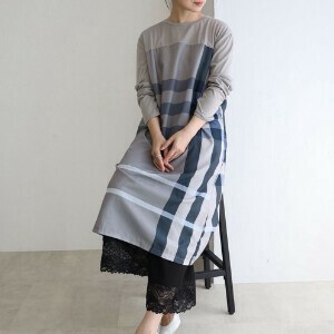 異素材切替チェックワンピース　hanahana（ハナハナ）2025新作春夏ss
