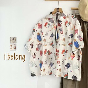 【新作】犬柄プリントシャツ　ショート丈　ボックス　綿100％　Dog　2柄展開