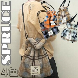 Shoulder Bag Check [New Item] Drawstring Bag 4-colors
