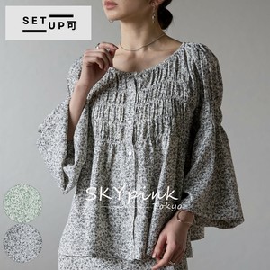【WEB限定特別価格】フラワープリント楊柳シャーリングブラウス・オフショル　 skypink東京