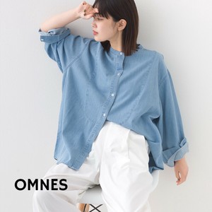 Button Shirt/Blouse Chambray Band Collar Switching [A/W NEW]