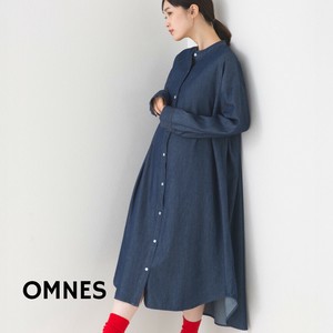 Casual Dress Round-hem Chambray Shirt Dress Band Collar [A/W NEW]