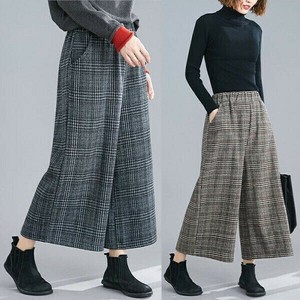 起毛グレンチェック柄ワイドキュロット【新作】