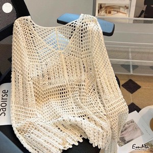 飾り編みミドル丈シャツ ビッグシルエット 長袖 アウターシャツ 春 夏 秋  【2025SS】 ONA1128