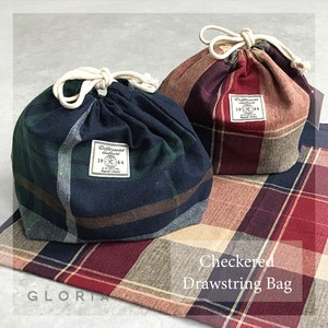 【2025秋冬新作9月入荷】【予約販売】Yarn Dyedチェック巾着　雑貨　小物入れ　巾着ポーチ