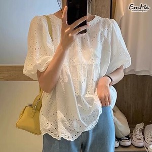 パンチングレースシャツ 刺繍シャツ ミドル丈 半袖 カジュアル ホワイト  春 夏  【2025SS】 ONA1112
