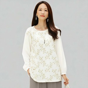 Button Shirt/Blouse Floral Pattern Gathered Blouse Cotton