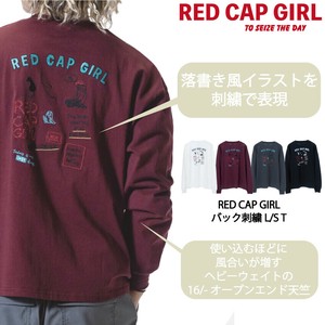 【2025AW新作】RED CAP GIRL ヘビーウェイト16/-OE天竺 落書きイラスト バック刺繍 胸ポケット 長袖Tシャツ