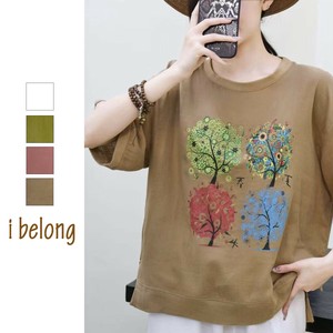 【新作】Four seasons　Treeプリント　ダブルガーゼトップス　コットンチュニック　4色展開