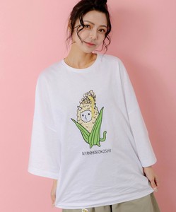 にゃんもろこしプリント 8分袖Tシャツ