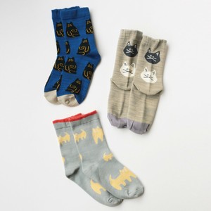 ★9月入荷予定★【2025秋冬予約】【3足組】ネコ・ねこ・猫　クルーソックス3P　【キッズ＆レディース】